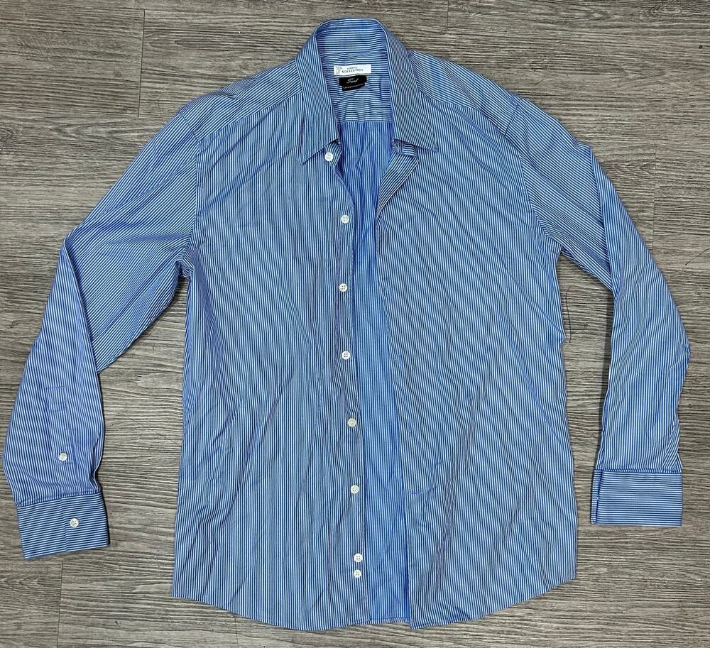 Versace Collection Trend Mens Blue White 100% Cotton Long Sleeve Dress Shirt